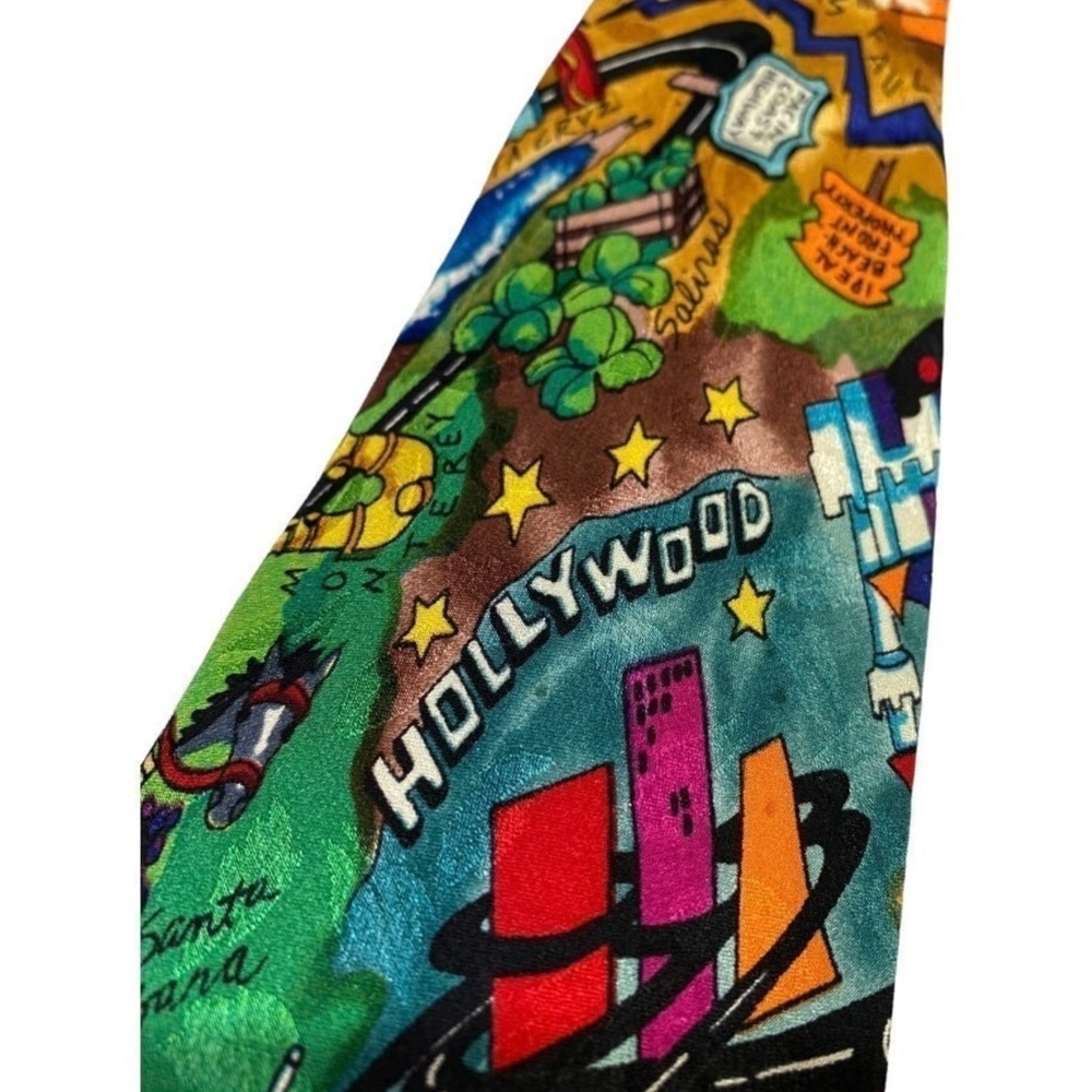 VTG 90’s Nicole Miller Mens Silk Neck Tie Cartoon California Colorful Eclectic